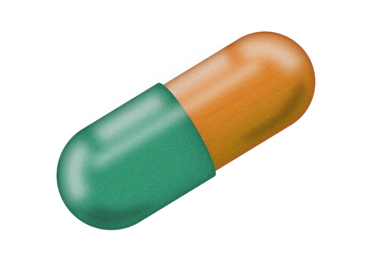 Capsule pill drawing colored green and orange