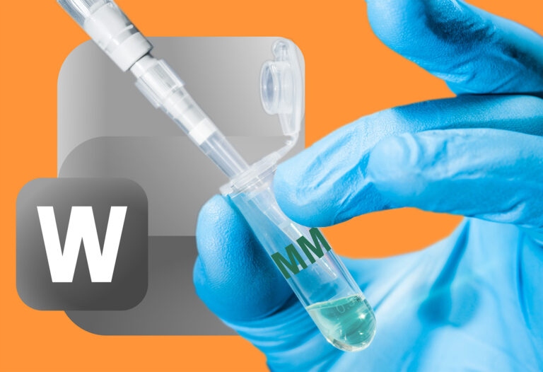Microsoft Word logo and pipet in a microfuge tube