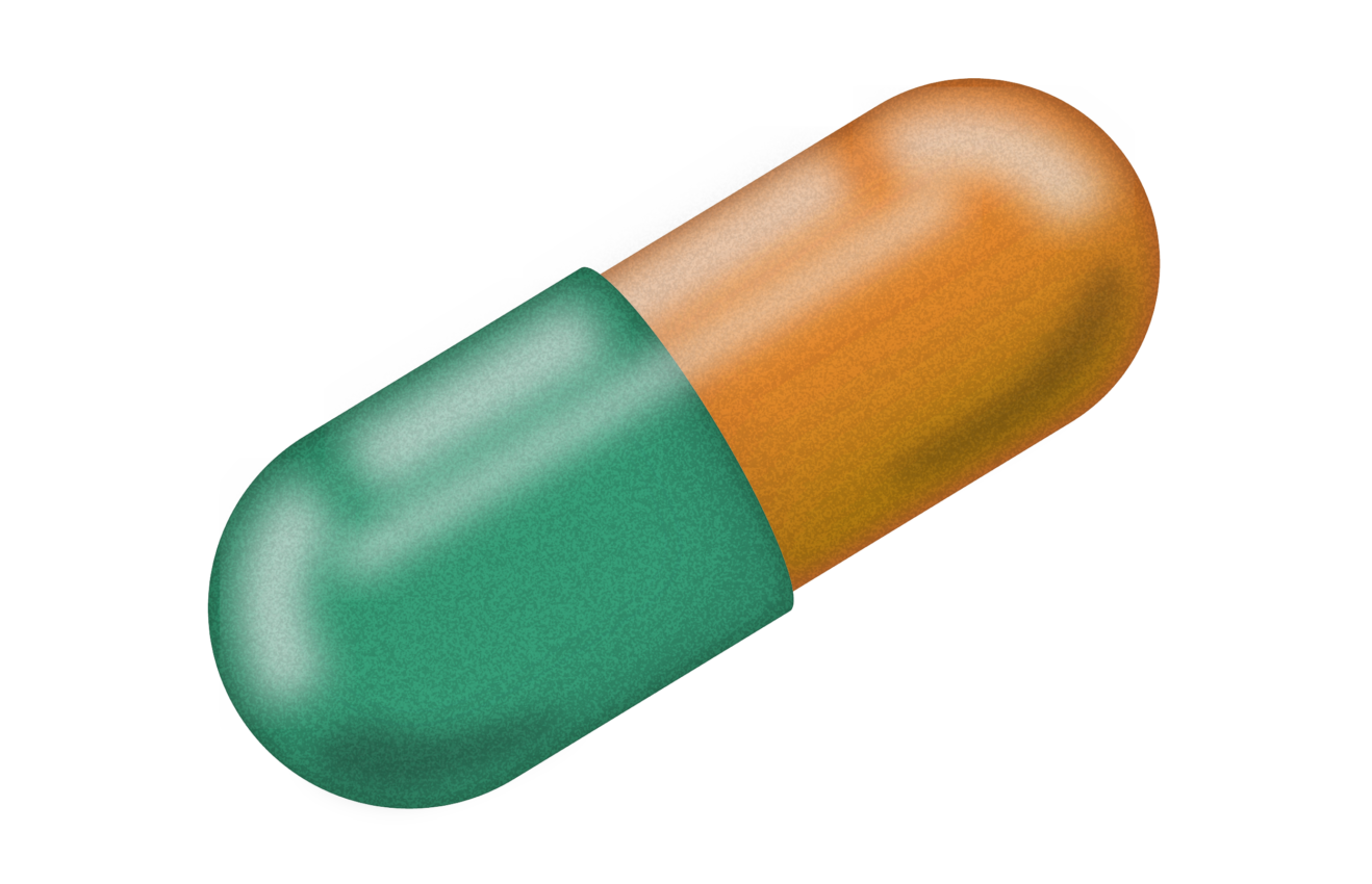 Capsule pill drawing colored green and orange