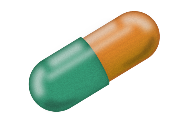 Capsule pill drawing colored green and orange