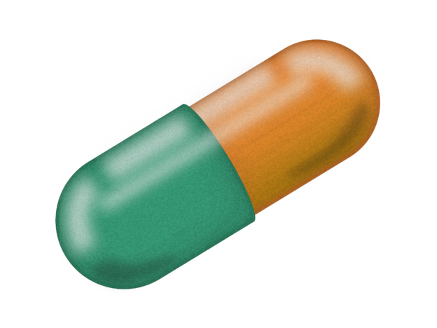 Capsule pill drawing colored green and orange